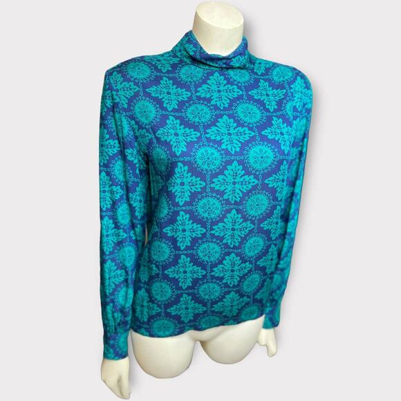 Vintage Pendleton Navy Green Button Neck Blouse - Picture 1 of 5